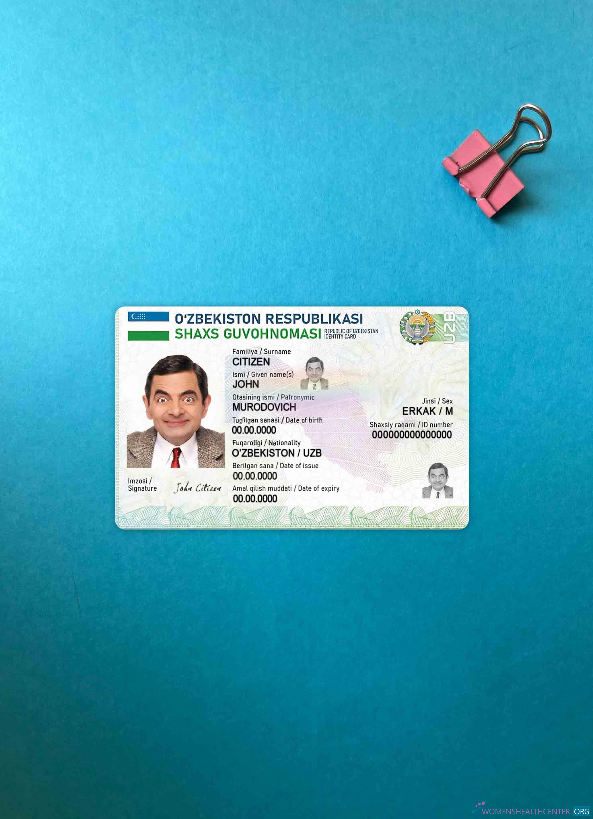 Download Uzbekistan ID card photolook FRONT Photoshop template